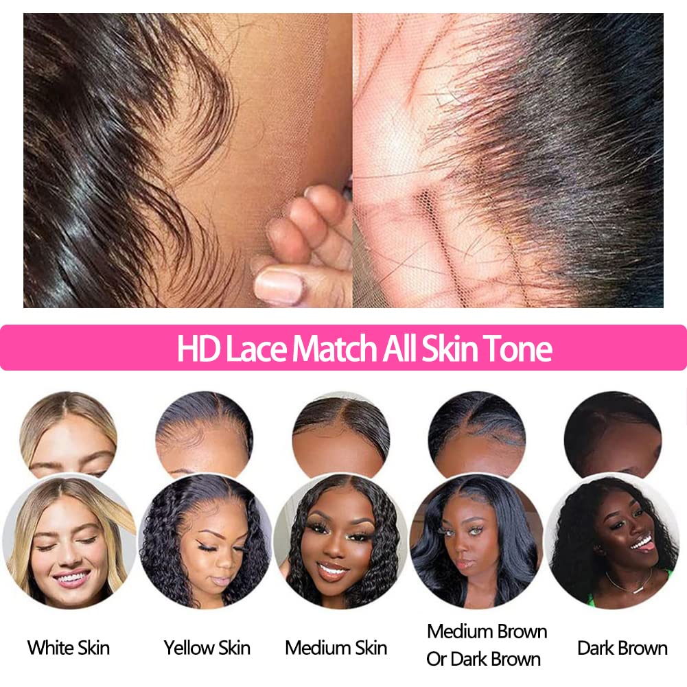 13x4 HD Lace Frontal Closure 20 Inch Straight Lace Frontal Human Hair 100% Unprocessed Brazilian Virgin Hair Ear to Ear Swiss HD Transparent Lace Closure Only Pre Plucked 1B Black