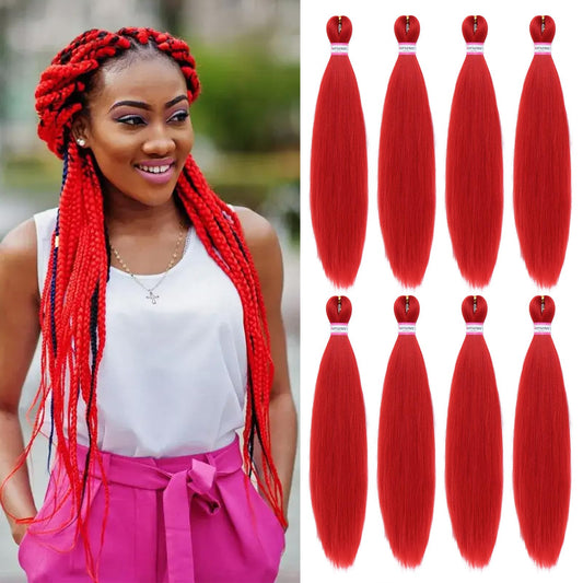 Red Braiding Hair Pre Stretched 20 Inch 8 Packs Braiding Hair Extensions for Crochet Box Braids Twists Locs Hair Soft Yaki Texture Hot Water Setting (20inch,#Red)