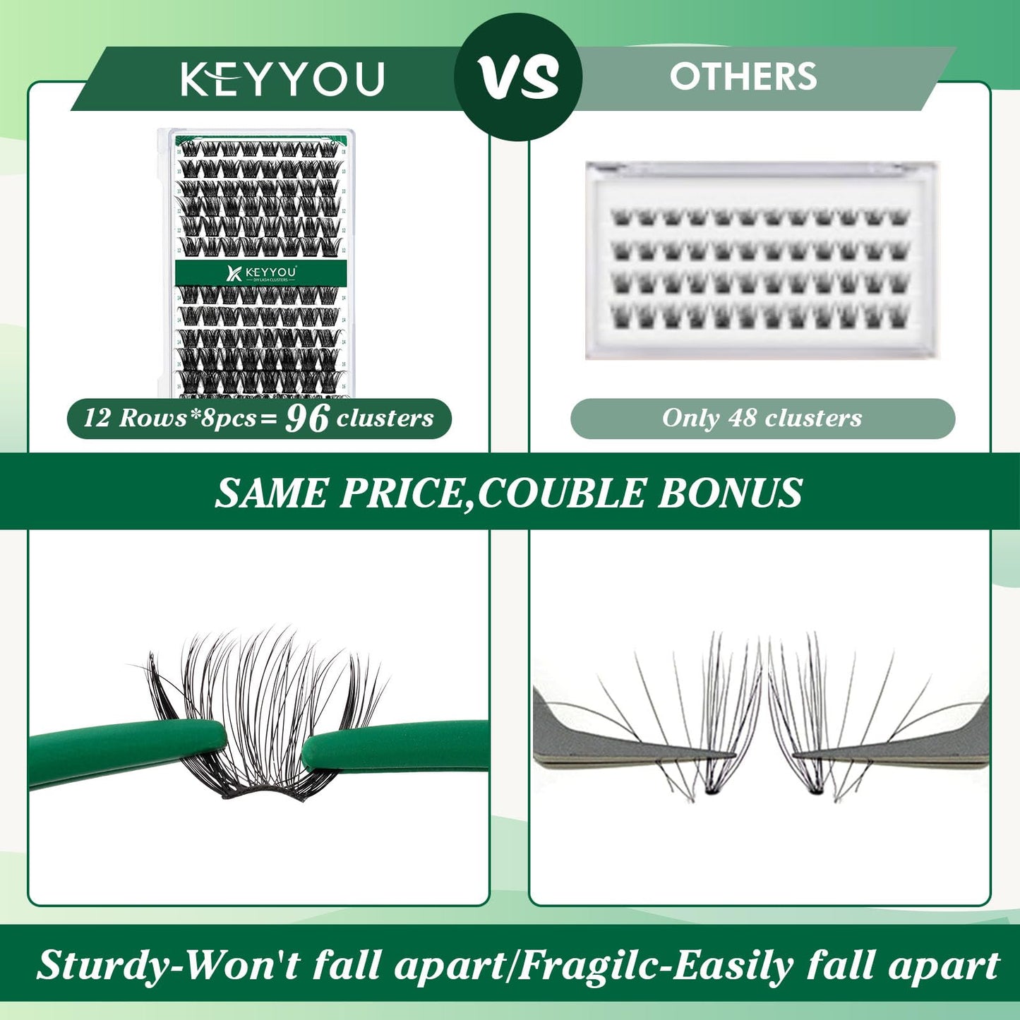 Lash Clusters 96pcs Individual Lashes Y01 D Curl 8-18MIX Cluster Lashes KEYYOU Volume Wispy Lash Extension Soft&Comfortable Easy DIY at Home(Y01,D-8-18MIX)