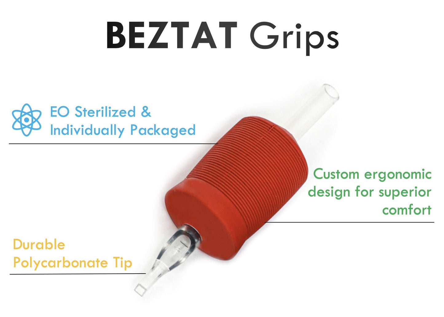 BEZTAT 30mm (6/5" Inch) Ultra Premium Clear Disposable Tubes w/Red Soft Silicone Grip- 15 Pack, Closed Flat Tip (9FT)