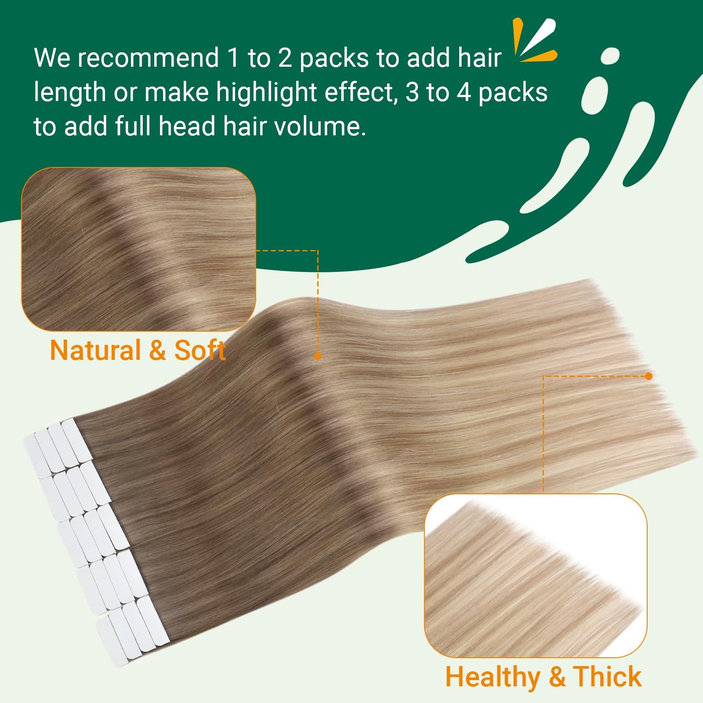 Easyouth Tape in Hair Extenisons Human Hair Blonde Balayage Tape in Extensions Human Hair Brown to Blonde Ombre Tape ins Human Hair Extensions Short Straight Hair 12 Inch 20pcs 30g Remy Hair Extension