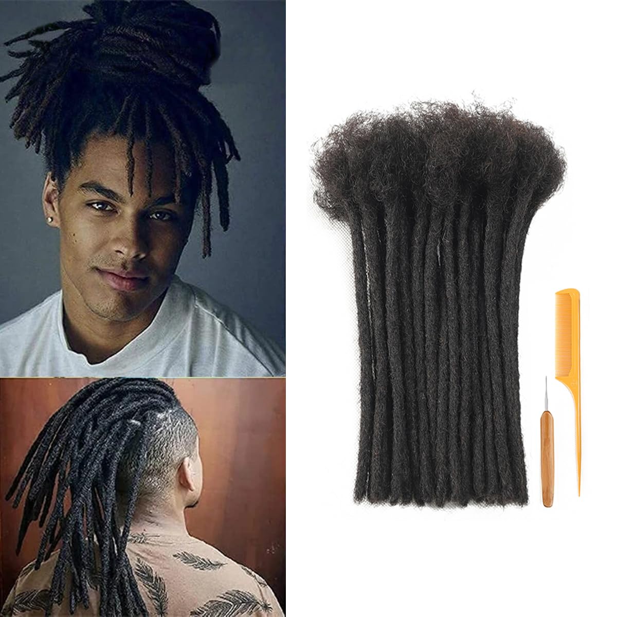 Dreadlock Extensions Human Hair 100% Human Hair for Man/Women/Kids Full Handmade Permanent Loc Extensions Can Be Dyed Bleached Curled Twisted Soft Dreadlocks (0.6cm Thickness 6 Inch 60 Strands, 1B)