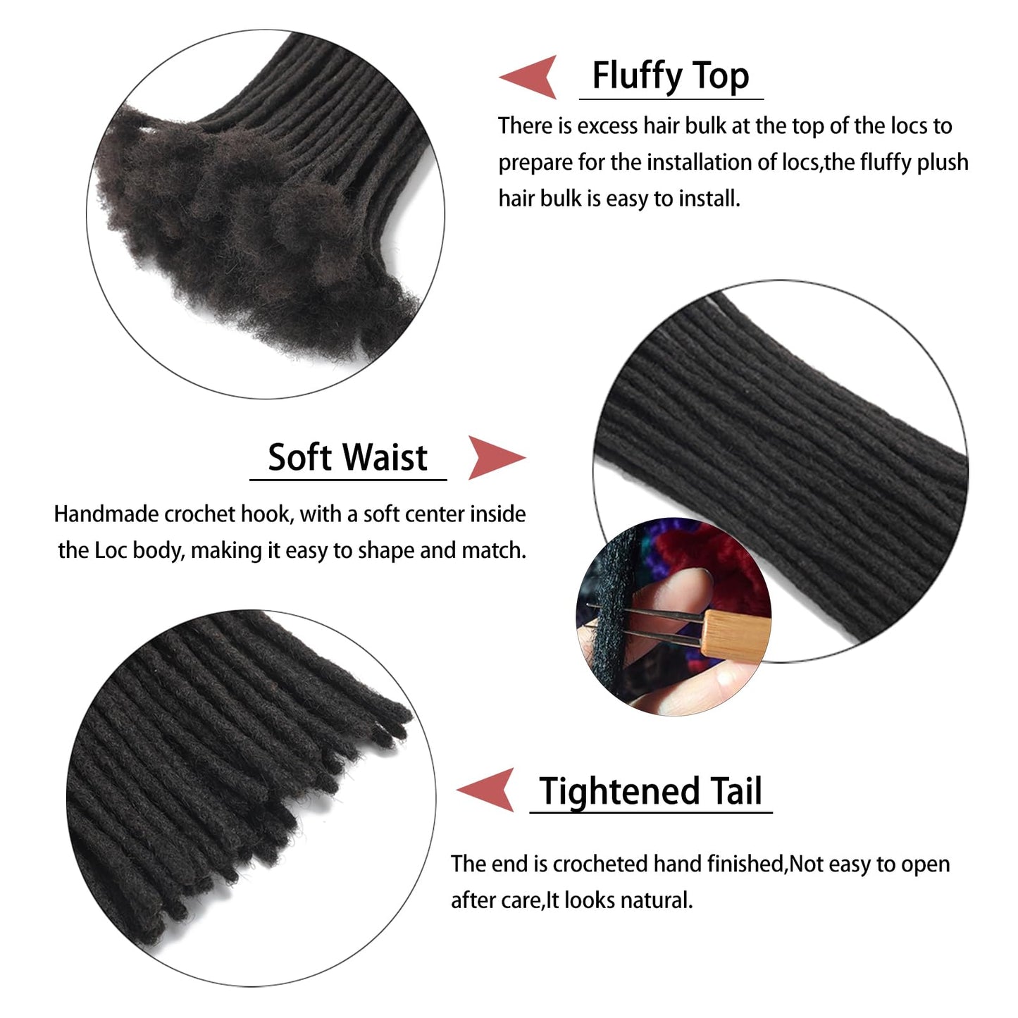Loceast 6 Inch 0.2cm Width Loc Extension Human Hair Natural Black 100 Strands Full Hand-made Permanent Locs Extensions Can Be Dyed and Bleached for Men/Women/Kids Real Dreadlock Extensions Human Hair