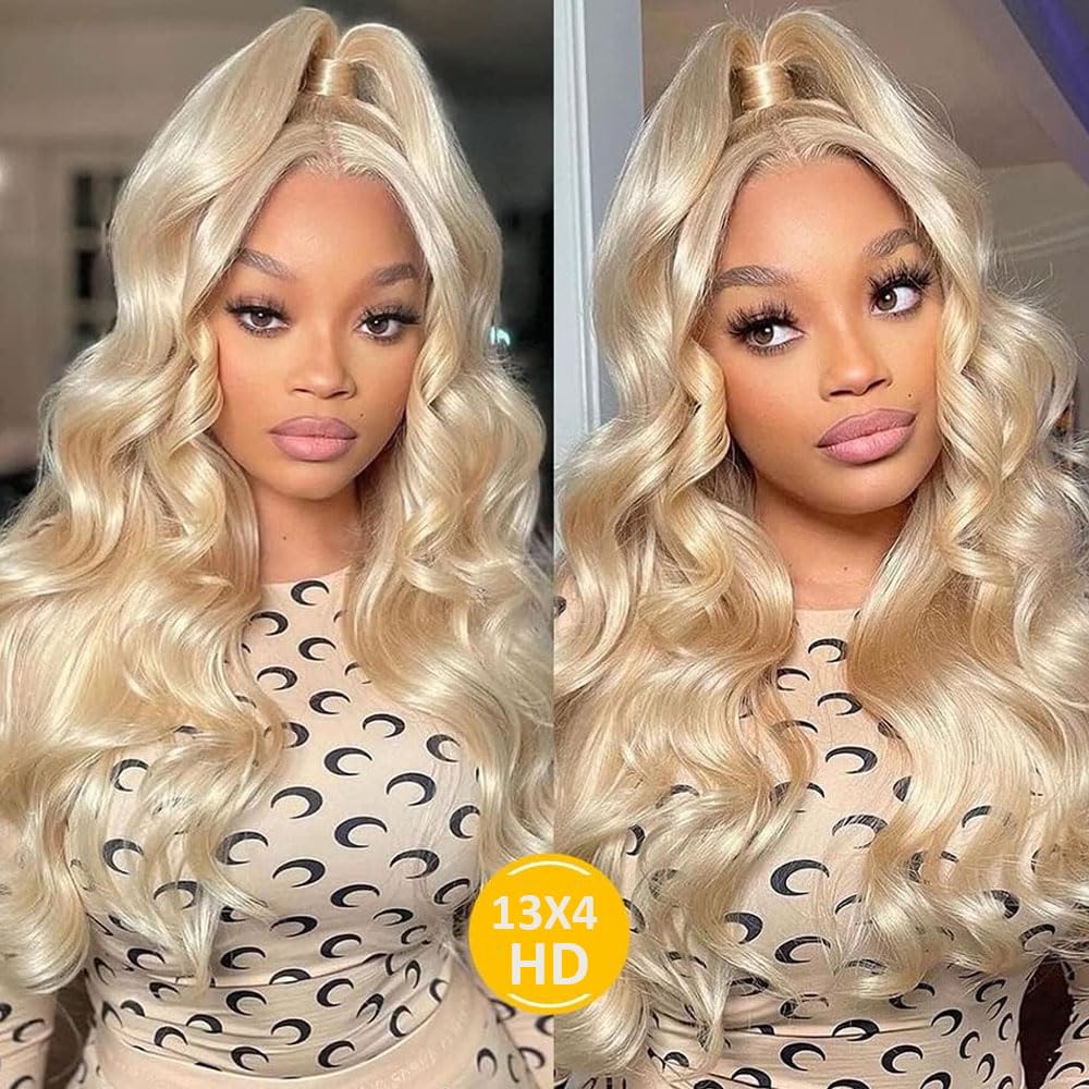 QTHAIR 16A Russian Blonde #613 Color Transparent HD Lace Frontal 100% Human Hair Honey Blonde Body Wave Human Hair for Black Women (10", 613 Body Wave Frontal)