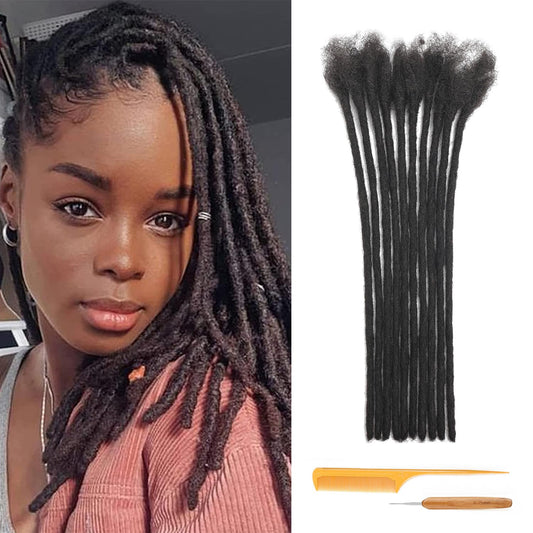 Dreadlock Extensions Human Hair 100% Human Hair for Man/Women/Kids Full Handmade Permanent Loc Extensions Can Be Dyed Bleached Curled Twisted Soft Dreadlocks (0.6cm Thickness 20 Inch 60 Strands, 1B)