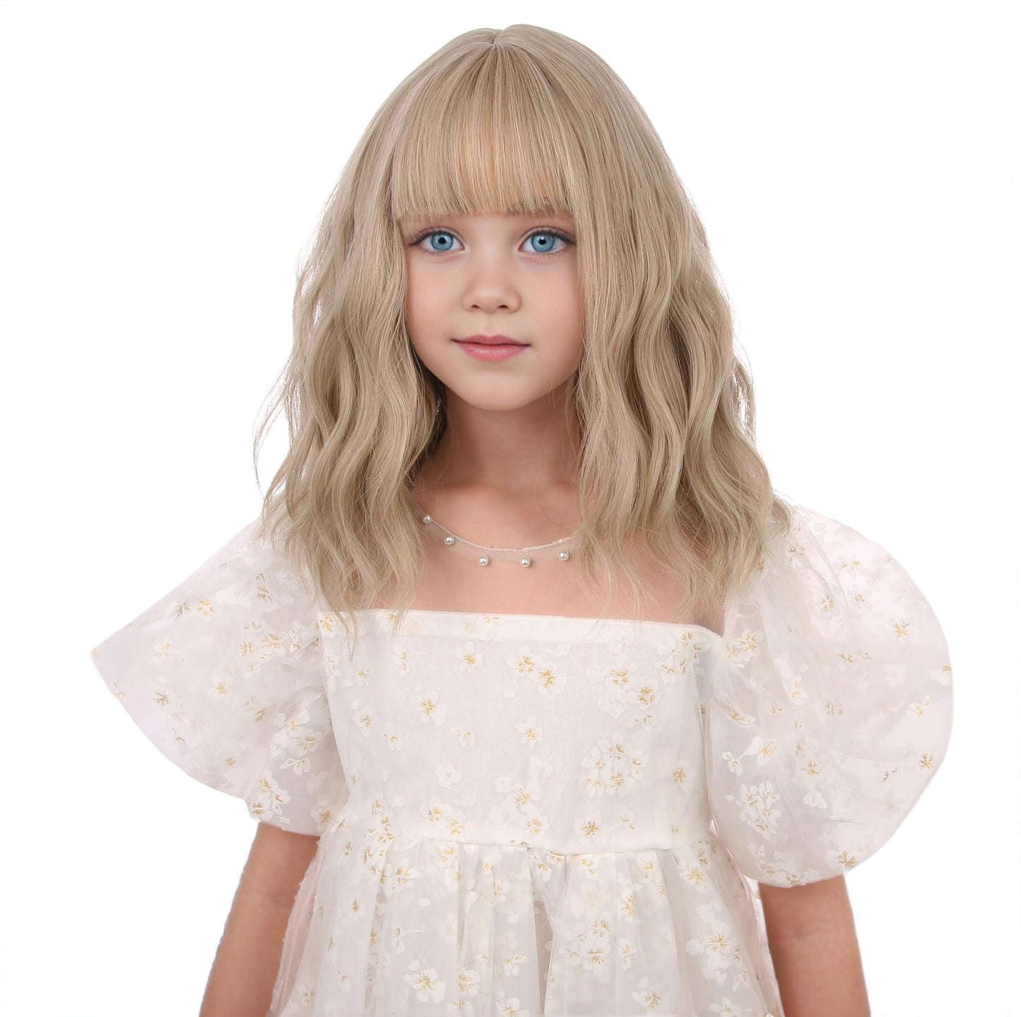 DUDUWIG Kids Short Mix Blonde Wavy Curly Wigs Girls Blonde Wig with Bangs Synthetic Cosplay Hair Wig for kids Children