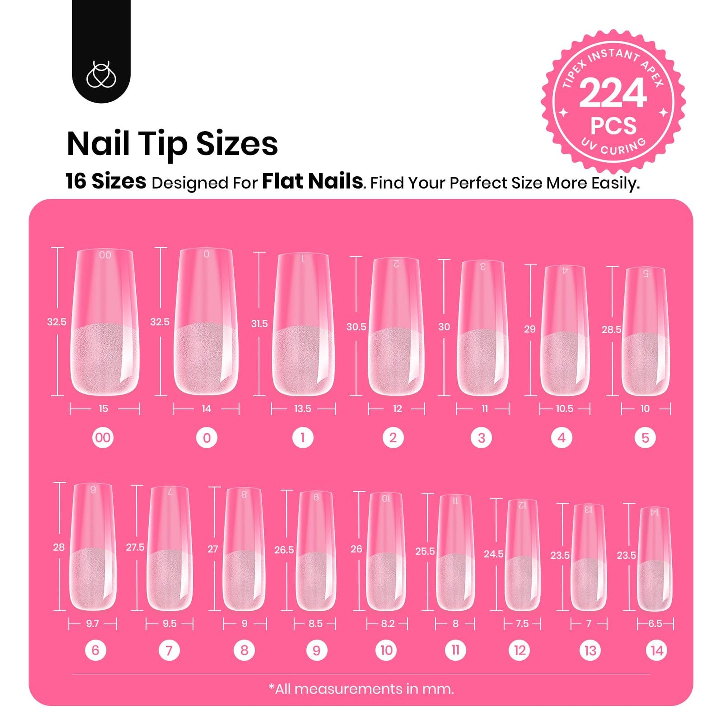 Beetles Tipex Nail Tips Long Square-C Curved Half Matte Nail Tips 224 Pcs Pre Building Fake Nails with Uv Nail Glue, LED Nail Lamp - Thick Acrylic Nail Set for Flat Nails