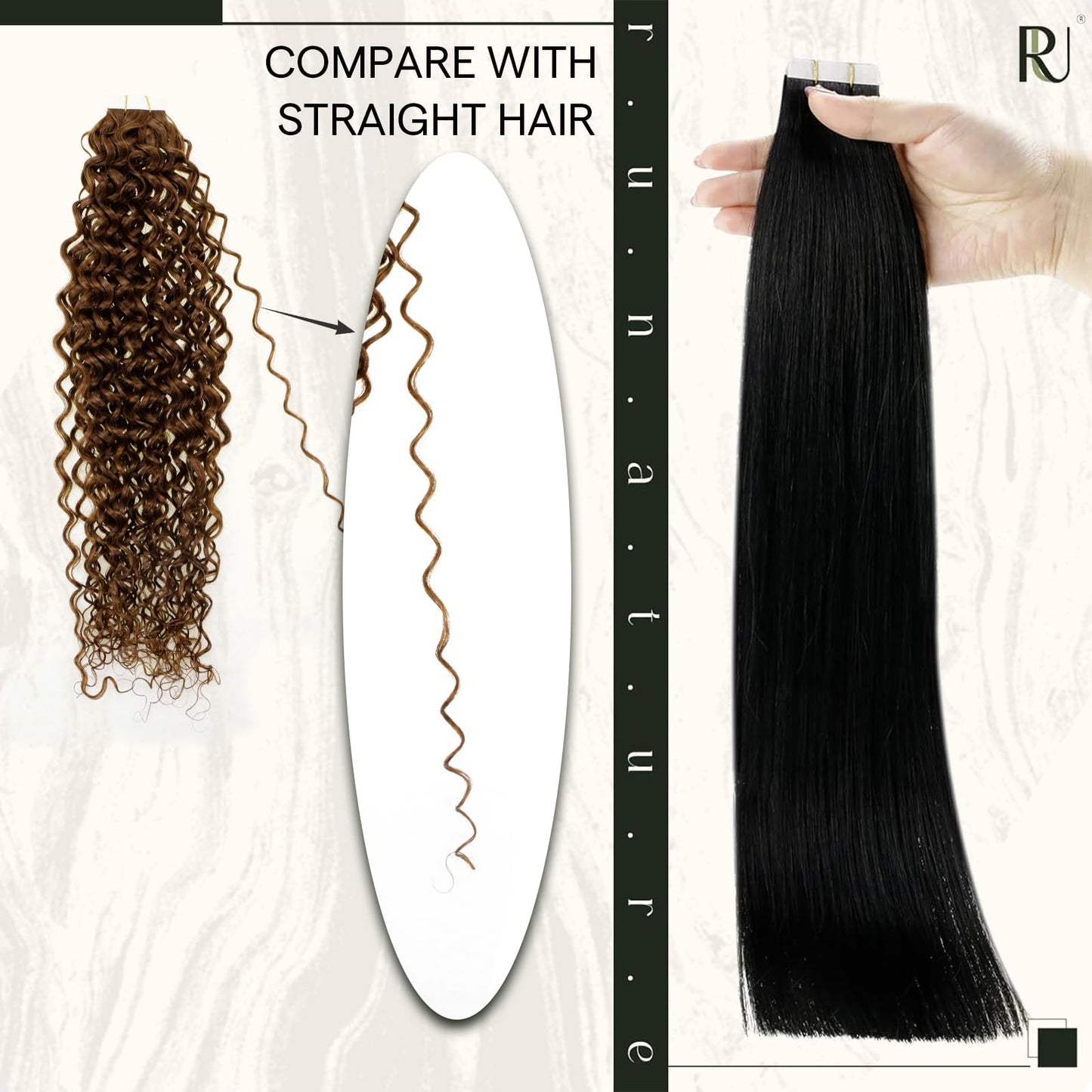 RUNATURE Curly Tape in Hair Extensions Human Hair Dark Brown Natral Wave 14 Inch Tape ins Human Hair Extensions Curly Tape in Remy Hair Extensions Silky Curly Human Hair Tape In Extensions 50g 20pcs