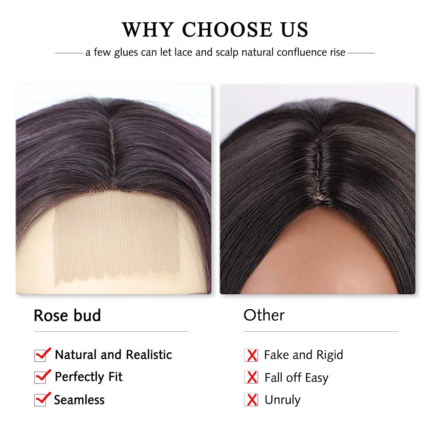 Rose bud Wavy Bob Wig Natural Wig Ombre Purple Synthetic Hair Shoulder Length Short Curly Middle Part Lace Front Wigs for Women