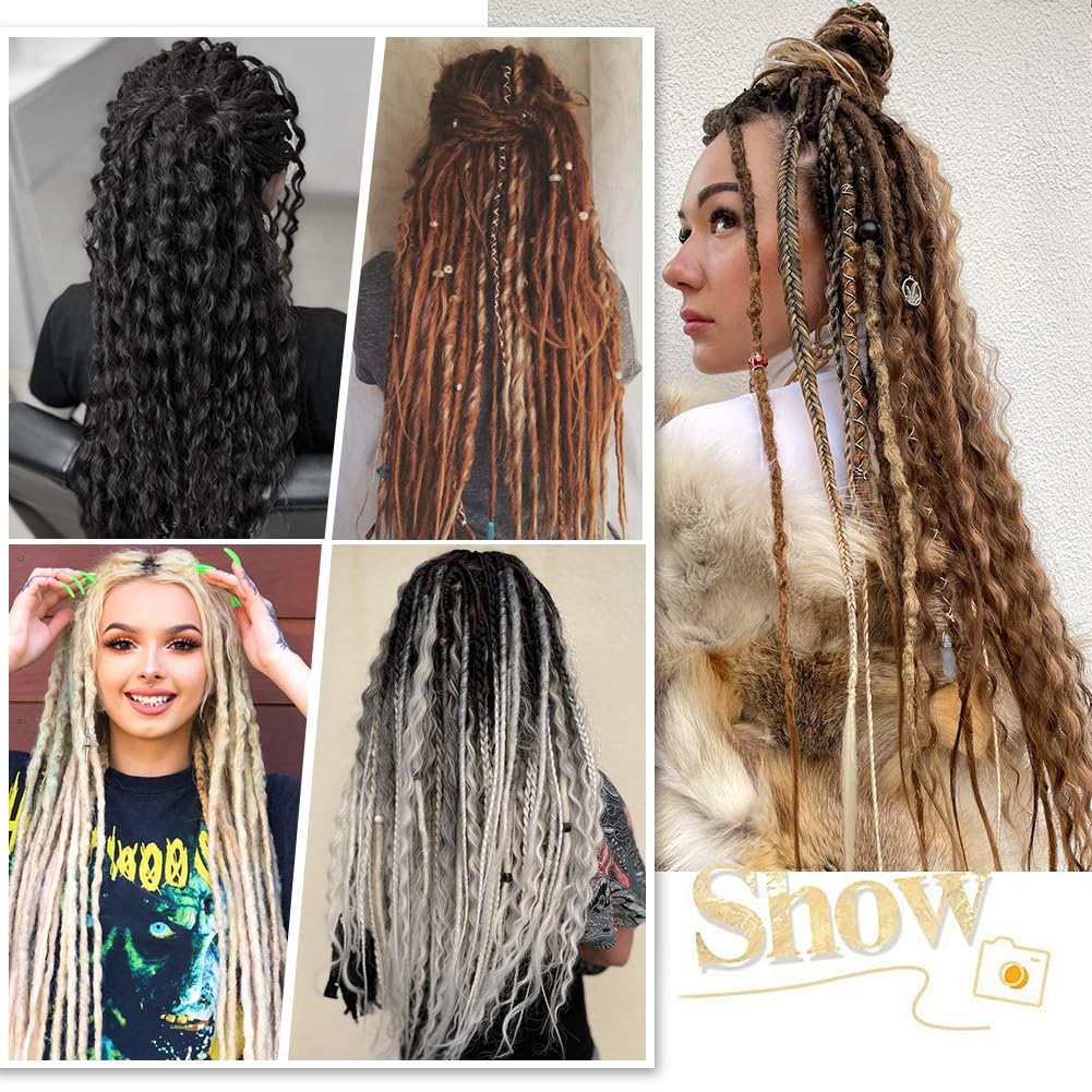 Ajsowju Boho Dreads Clip in Dreadlock Extension 5PCS 20 Strands Clip in Boho Dreadlock 24inches Thin Soft Dread Extenisons for Women (#350,Boho)