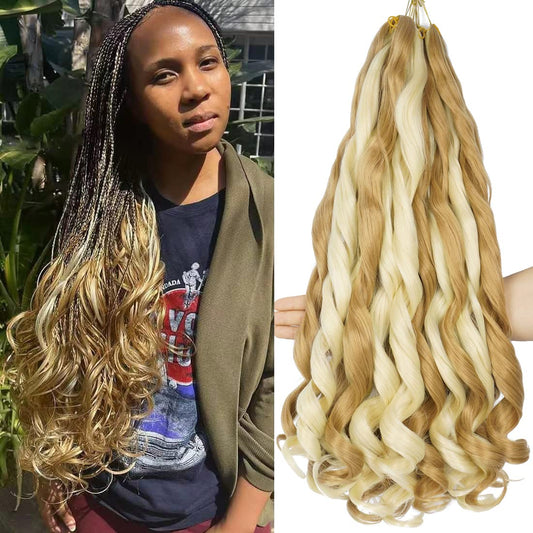 WIPPORYA 6packs French Curl Braiding Hair 24 Inch Loose Wave Bouncy Braiding Hair Pre Stretched 100g/pack Yaki Curly Hair for Black Women Hair Extensions (M27/613)