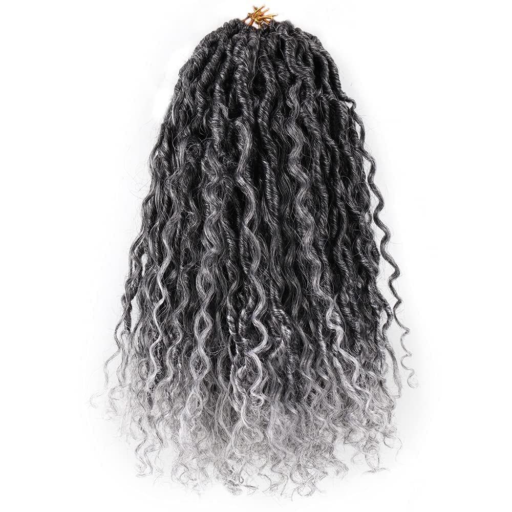 6 Packs New Goddess Curly Locs Crochet Hair 14 Inch Curly Crochet Hair Faux Locs Crochet Hair Boho Hippie Locs River locs Synthetic Hair Extensions for Braids for Black Women(14Inch?T1B/Gray)
