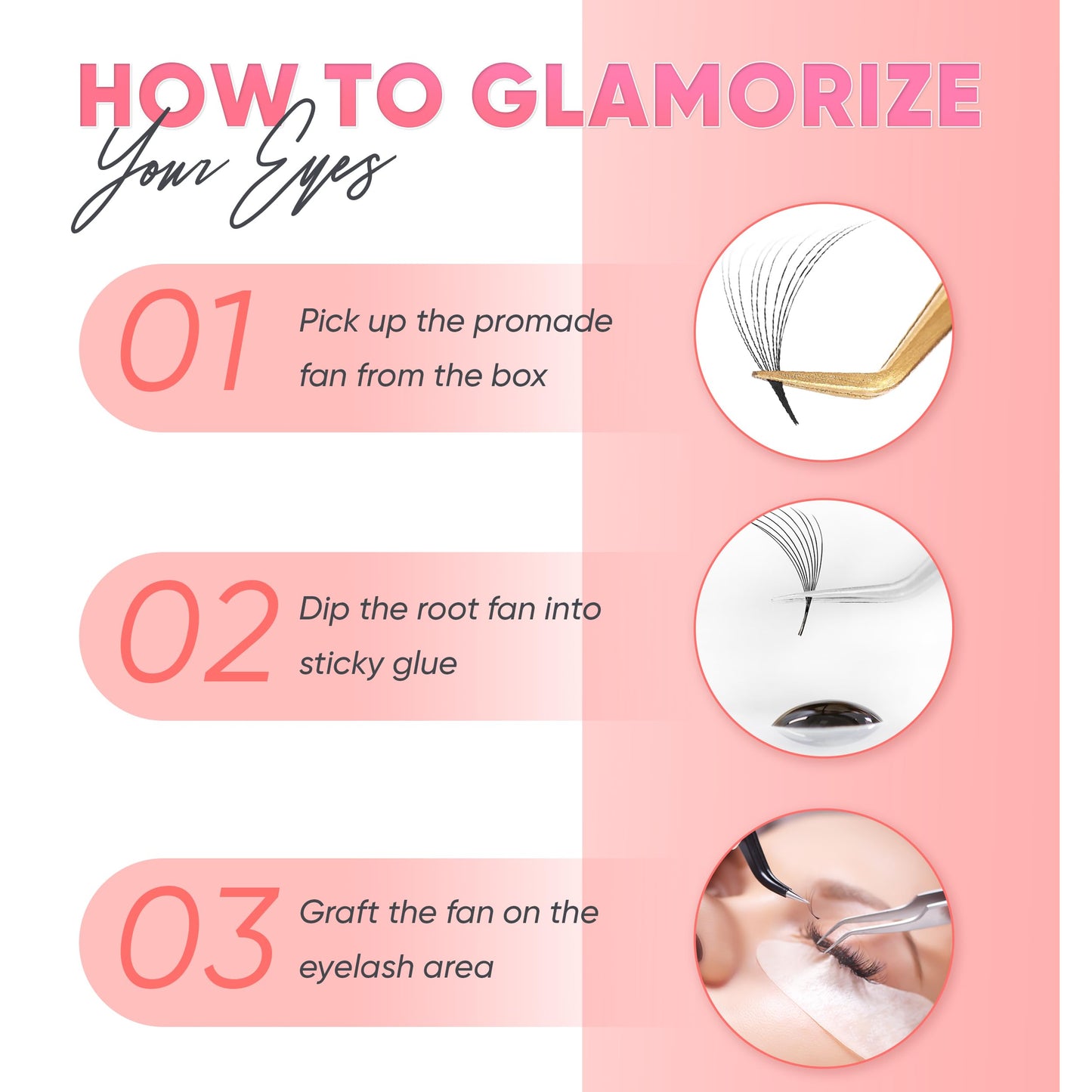 GLAMOREYELASH 500 Promade Volume Fans Loose Eyelash Extension, Handmade Individual Lashes Loose Fan 3D-16D, 0.03/0.05/0.07mm Thickness, C CC D Curl for Mink Lashes, 8-16mm Length (8D-0.05-C, 16mm)