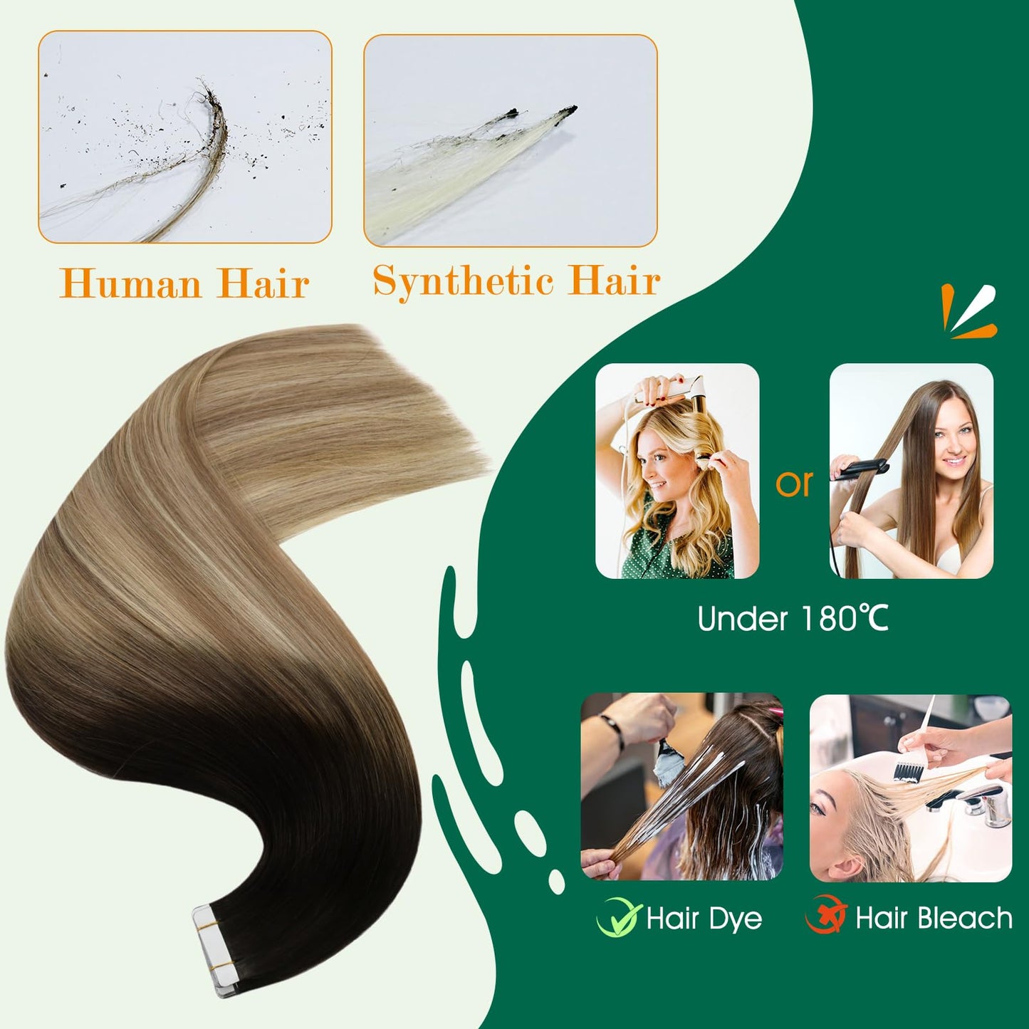 Easyouth Balayage Tape in Hair Extensions Human Hair Black Hair Extensions Real Human Hair Tape in Ombre Brown Tape ins Human Hair Extensions Brown Blonde #1b/8/22 20Inch 20Pcs 50g