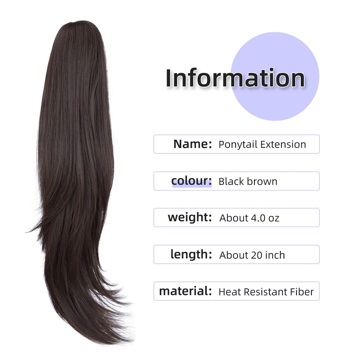 ShulaSHOP Black ponytail extension,20" clip ponytail hair extensions ponytail curly claw hair ponytail Extension Natural Looking Synthetic Hairpiece for Women