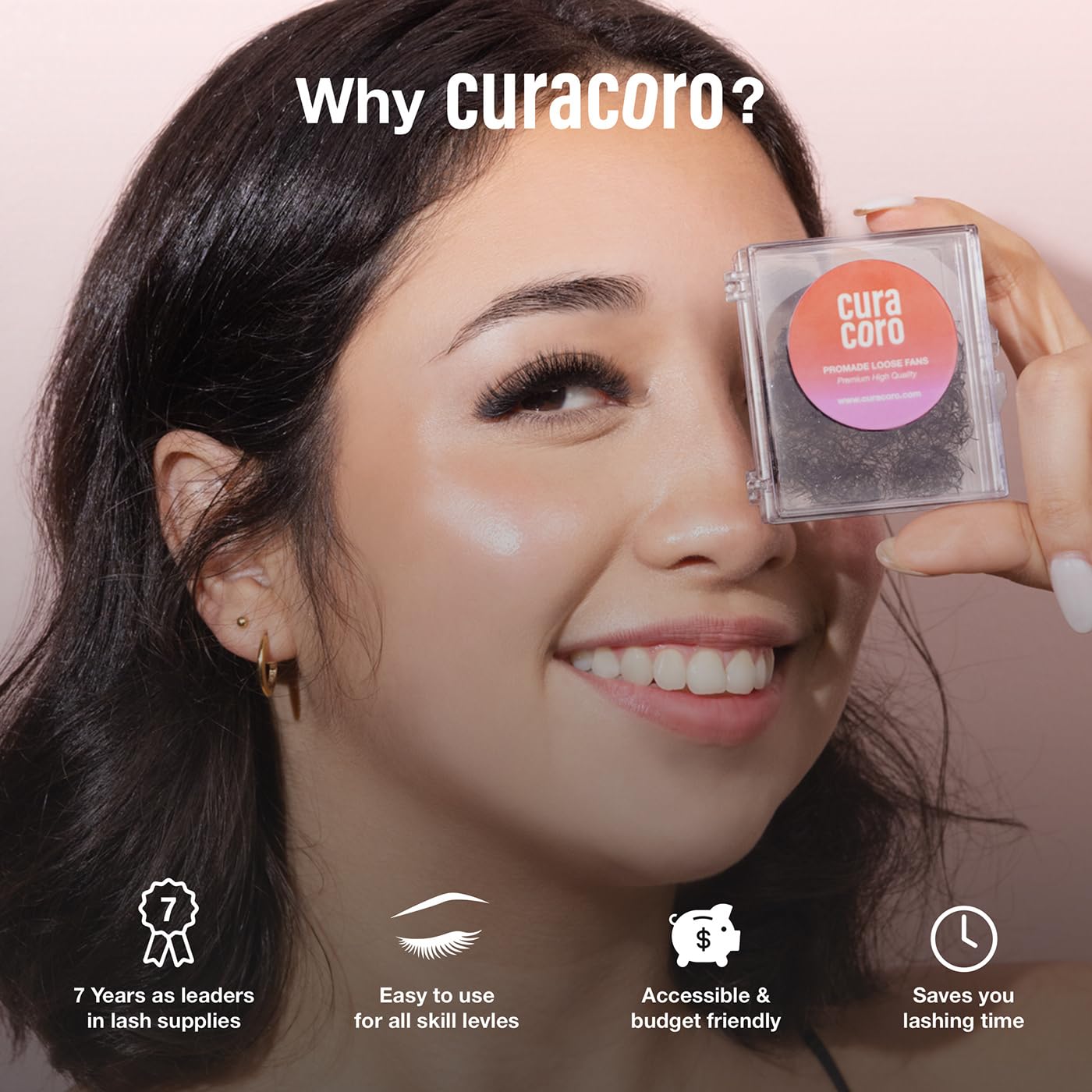 Curacoro Promade 500 Fans - 3D to 16D Handmade Volume Lash Fans, C CC D DD L M Curls, Thickness 0.03~0.1mm, 8–20mm Length, Long-Lasting Eyelash Extension Fans (10D-0.03 D, 10mm)