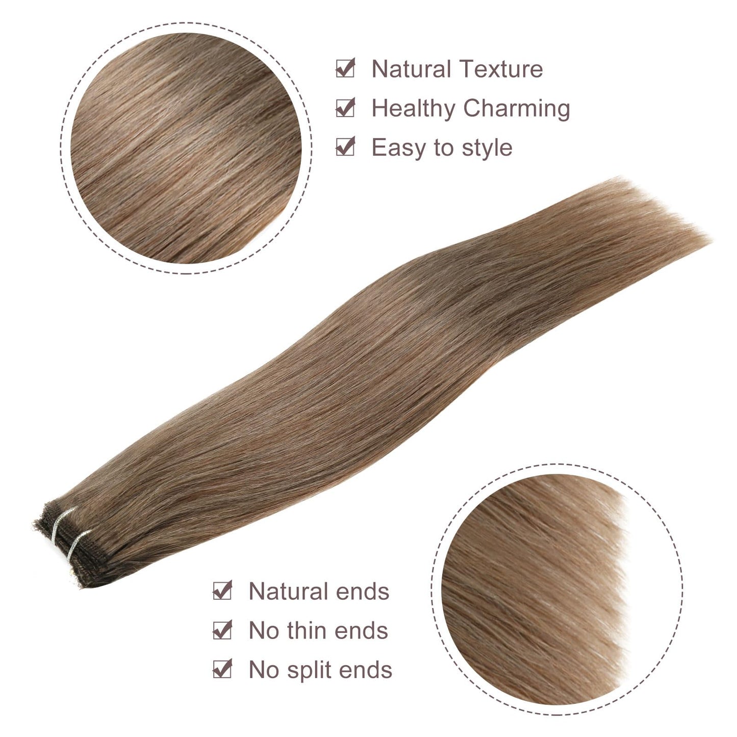 FUBILI Ash Brown clip in hair extensions Natural Remy Real Human straight Hair Extensions 30g 5pcs 14 Inch
