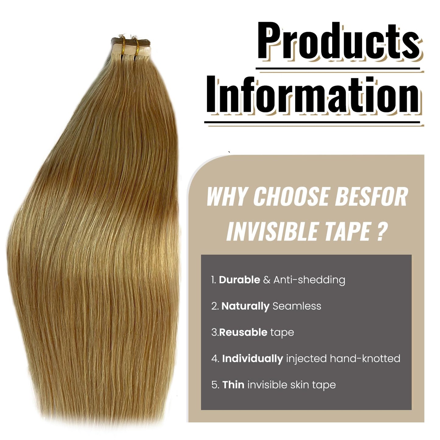 Tape in Hair Extensions Human Hair Double Sided Honey Blonde Invisible Tape in Hair Extensions 20" Seamless Tape ins 20pcs 60g Tape on Real Human Hair Extensions Thick Ends
