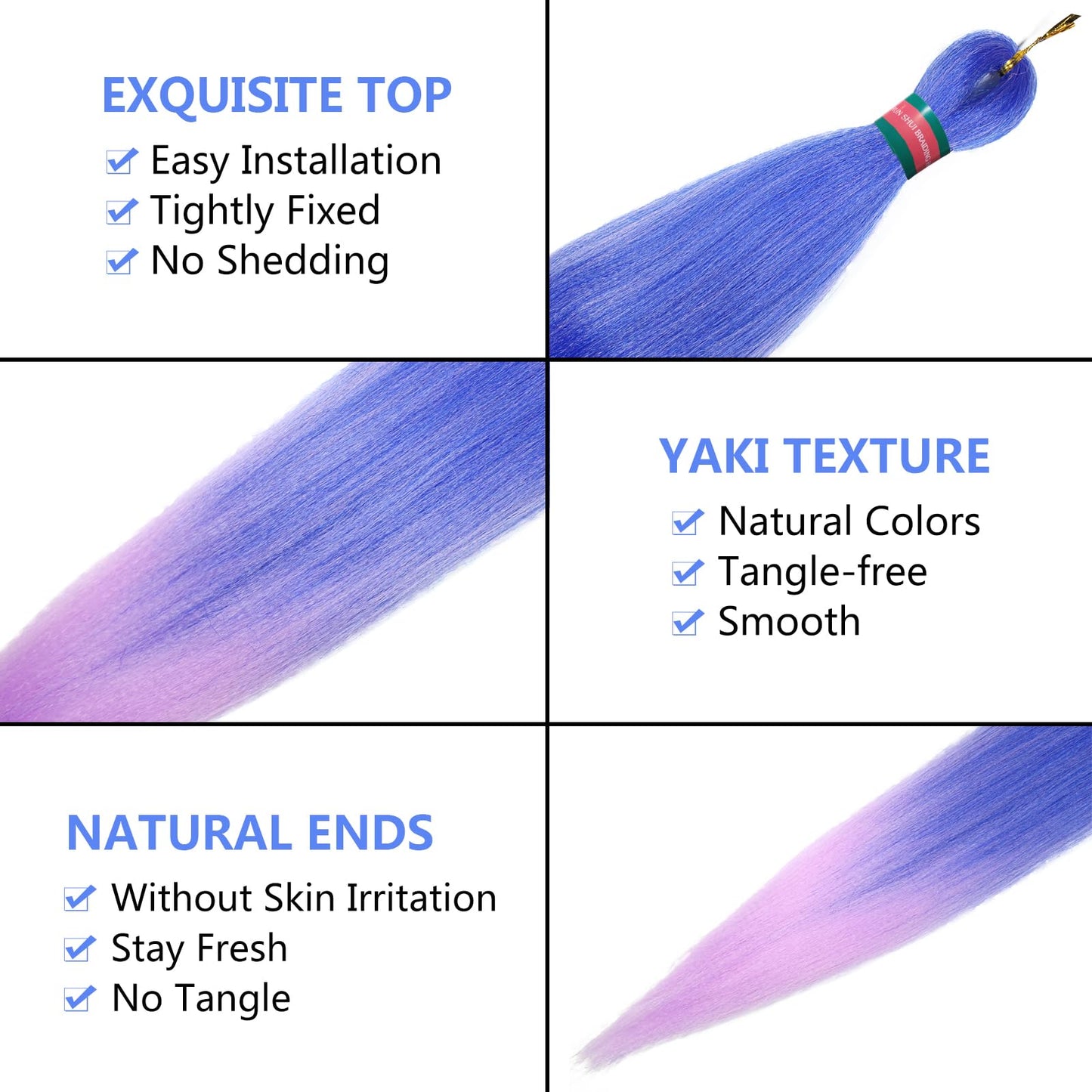 RUN SHUI Ombre Blue Light Purple Pre stretched Braiding Hair 2 Packs Pre feathered Braid Hair Extensions 30 Inches Hair Braids