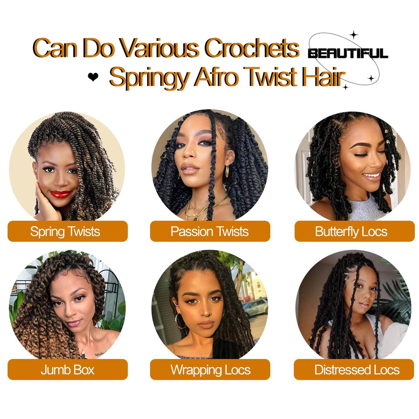24 Inch Springy Afro Twist Hair 8 Packs Afro Twist Hair For Distressed Soft Locs Natural Black Marley Twist Crochet Braiding Hair Synthetic Hair Extensions(24 Inch,8Pack,2#)