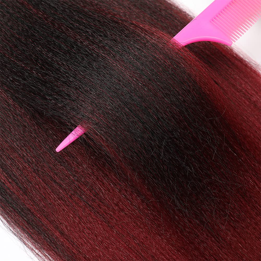 Pre-Stretched Braiding Hair Extension Ombre Black to Burgundy Professional Crochet Braiding Hair 26 Inch 8 Packs Hot Water Setting Perm Yaki Synthetic Hair For Twist Braids (26inch,#1B/Bug)