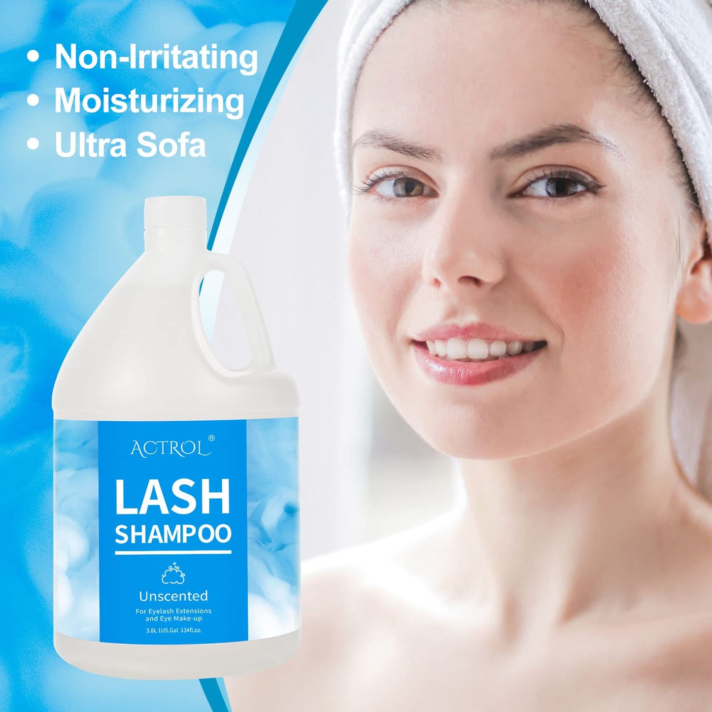 ACTROL Eyelash Extension Cleanser Gallon Unscented 3.8L Natural Lash Extension Shampoo Professional Eyelid Foaming Cleanser Paraben & Sulfate Free Non-lrritating with Salon and Home Care