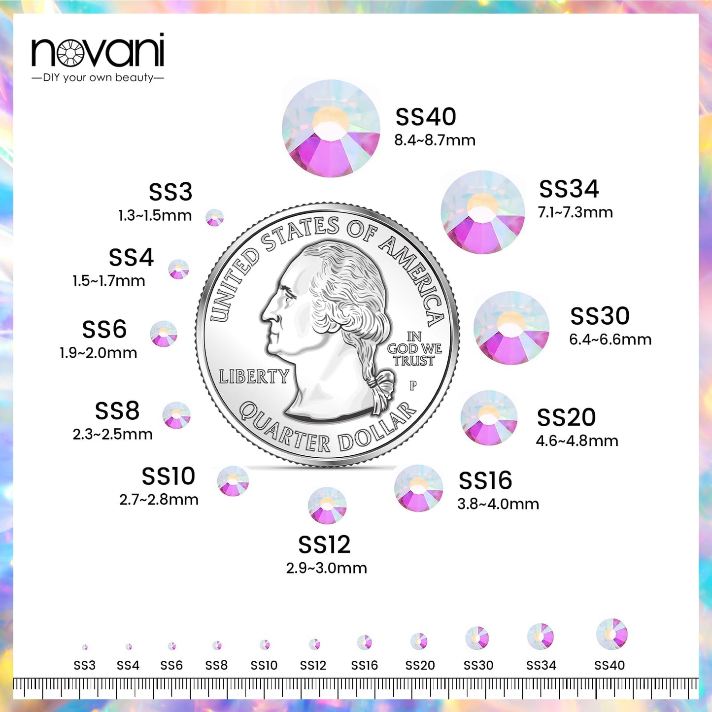 Novani Rhinestones 1440pcs SS20 Glass Rhinestones Crystal Flatback Gemstones for Crafts Nails Makeup Bags and Shoes Decoration（SS20, Transparent AB）