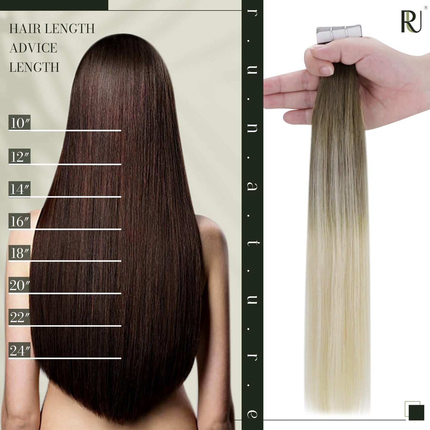 RUNATURE Human Hair Tape in Extensions Balayage Straight Tape in Extensions Real Human Hair Ombre Ash Brown to Platinum Blonde Human Hair Extensions Tape in Blonde Double Sided 12 Inch 20pcs 30g