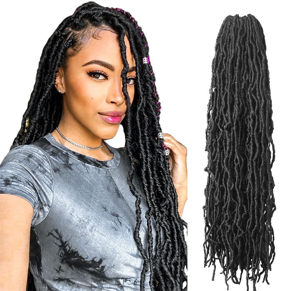 Niseyo Faux Locs Crochet Hair 30 Inch Soft Locs, 6 Packs Long Crochet Locs Pre Looped Crotchet Straight Synthetic Hair Extensions (1B, Natural Black)