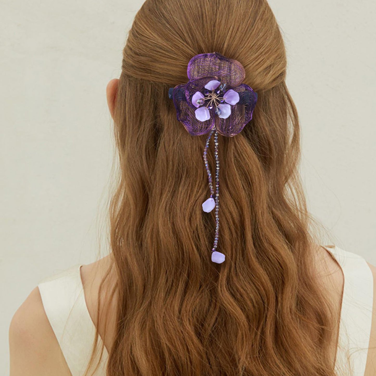 Mistofu 3.93Inch DIY Copper Wire Metal Hand-woven High-level design Barrettes Elegant Hair Accessories, Gifts for Women Girls (purple flower)