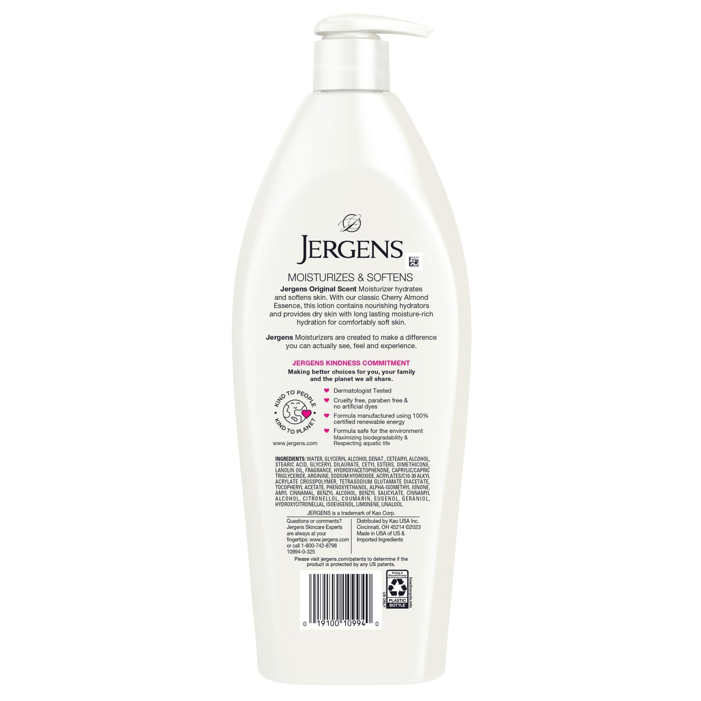 Jergens Original Scent Dry Skin Body Lotion, Hand and Body Moisturizer, Cherry Almond Essence, Dermatologist Tested, 21 Oz