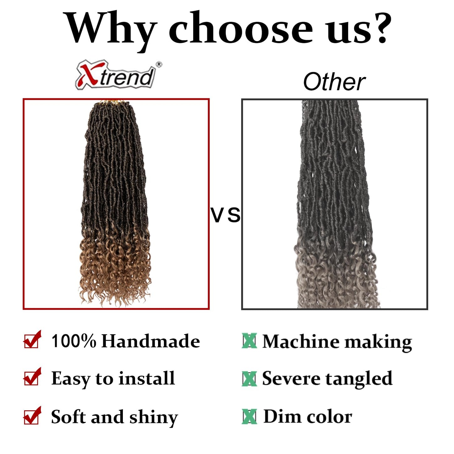 Xtrend 18 Inch New Faux Locs Crochet Braids With Curly Ends 7 Packs Soft Goddess Faux Locs Crochet Hair Natural Pre-looped Synthetic Crochet Braiding Hair for Women (12Strands/pack T27#)