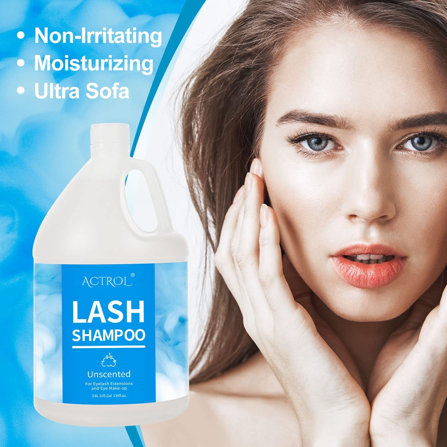 ACTROL Eyelash Extension Cleanser Gallon Unscented 3.8L Natural Lash Extension Shampoo Professional Eyelid Foaming Cleanser Paraben & Sulfate Free Non-lrritating with Salon and Home Care
