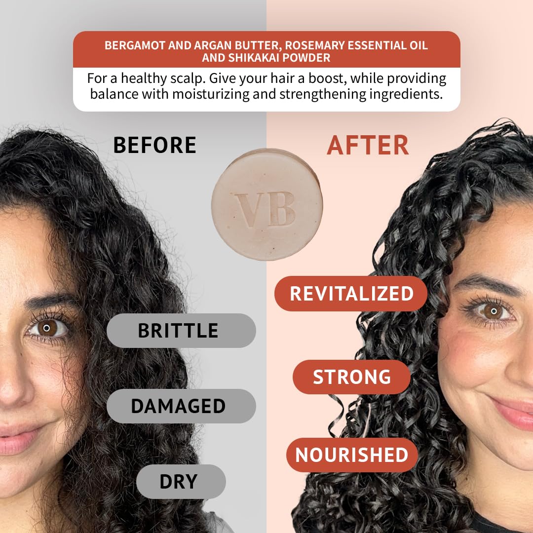 Vida Bars Growth Conditioner Bar for Curly and Thinning Hair | All Natural, Moisturizing, Vegan, Handmade in the USA (Bergamot & Rosemary Scent for Curly Hair)