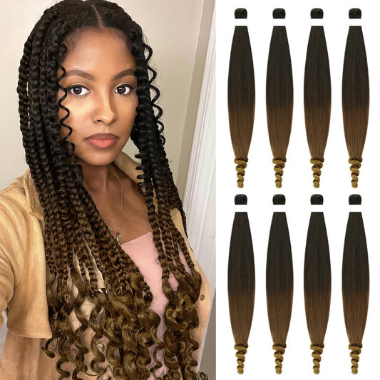 8 Pack Spiral Bump Braiding Hair Pre Stretched - 26" 90G/Pack Premium Pre Stretched Braiding Hair Extensions, Professional Itch Free Hot Water Setting Perm Spiral Bump Texture (1B/30/27)