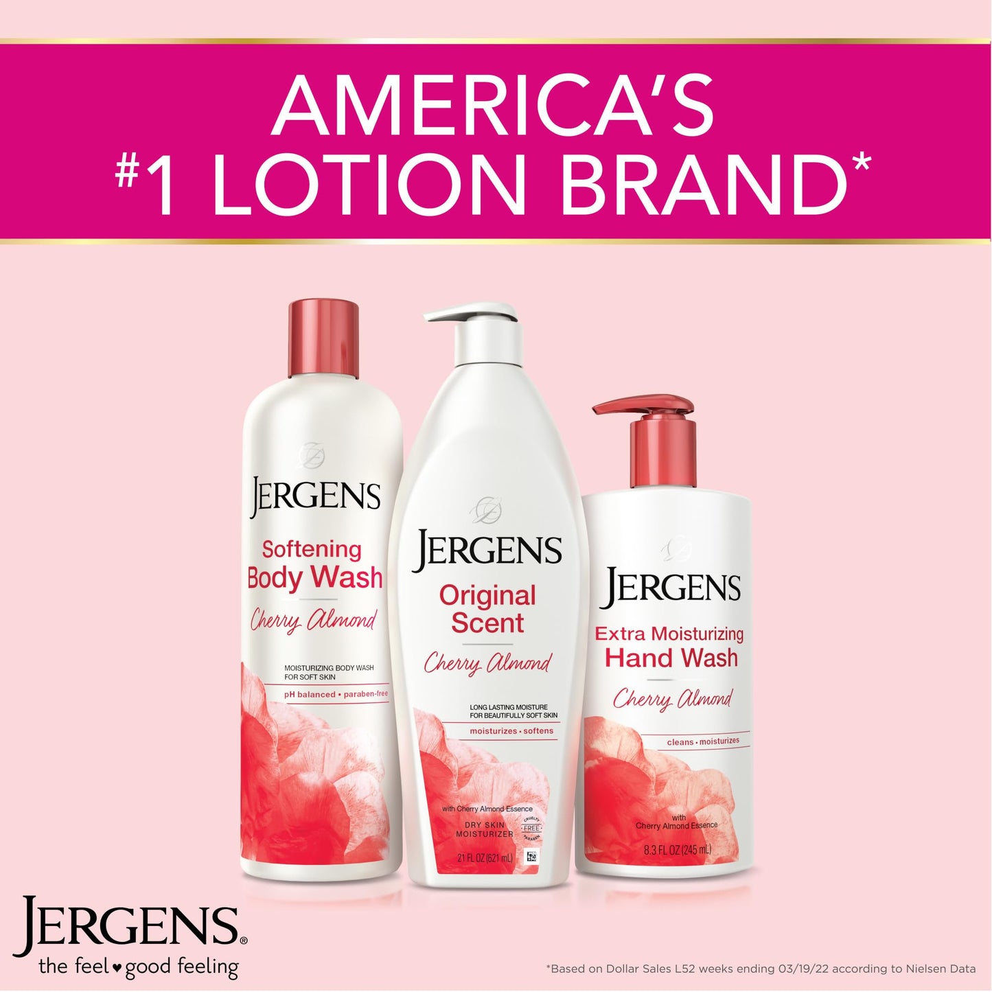 Jergens Original Scent Dry Skin Body Lotion, Hand and Body Moisturizer, Cherry Almond Essence, Dermatologist Tested, 21 Oz