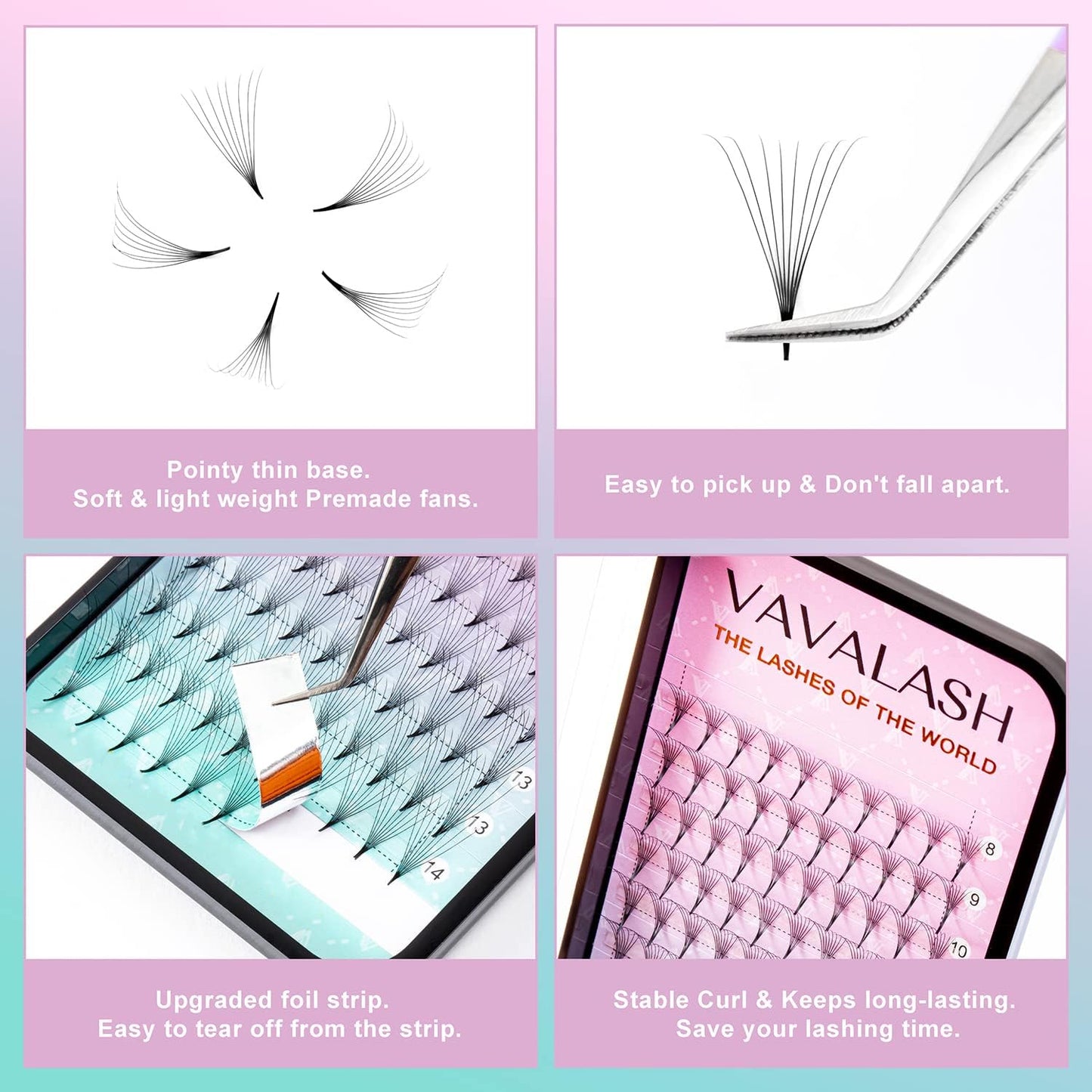 Eyelash Extensions 3D 4D 5D 6D 8D 9D 10D Thickness 0.07/0.1 C/D Curl Eyelashes Middle Stem & Long Stem Heat Bonded Premade Fans Russian Volume Lash Extensions Supplies (Middle Stem 8D-0.07-C-8-15mm)