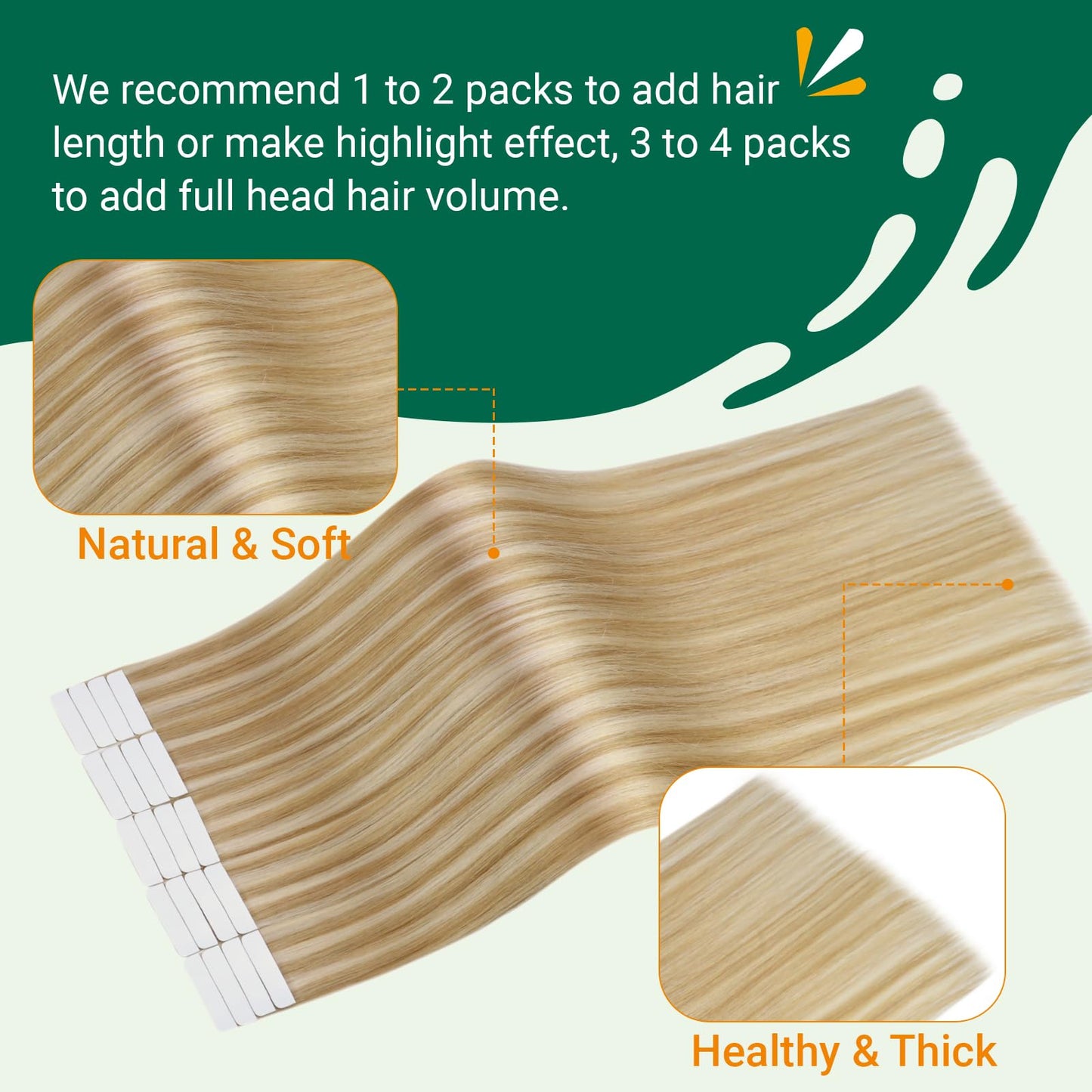 Easyouth Tape in Hair Extensions Human Hair Seamless Tapes ins Human Hair Extensions Honey Blonde Highlights Bleach Blonde Real Hair Extensions Tape in Long-Lasting 12 Inch 30g 20pcs