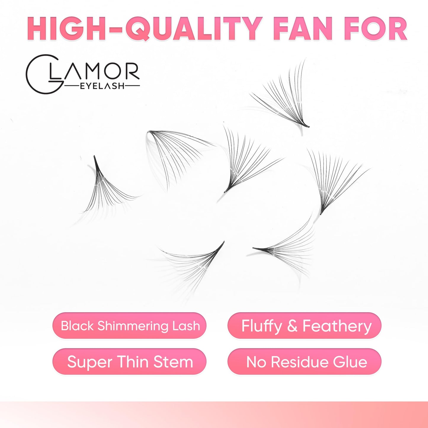GLAMOREYELASH 500 Promade Volume Fans Loose Eyelash Extension, Handmade Individual Lashes Loose Fan 3D-16D, 0.03/0.05/0.07mm Thickness, C CC D Curl for Mink Lashes, 8-16mm Length (8D-0.05-C, 16mm)