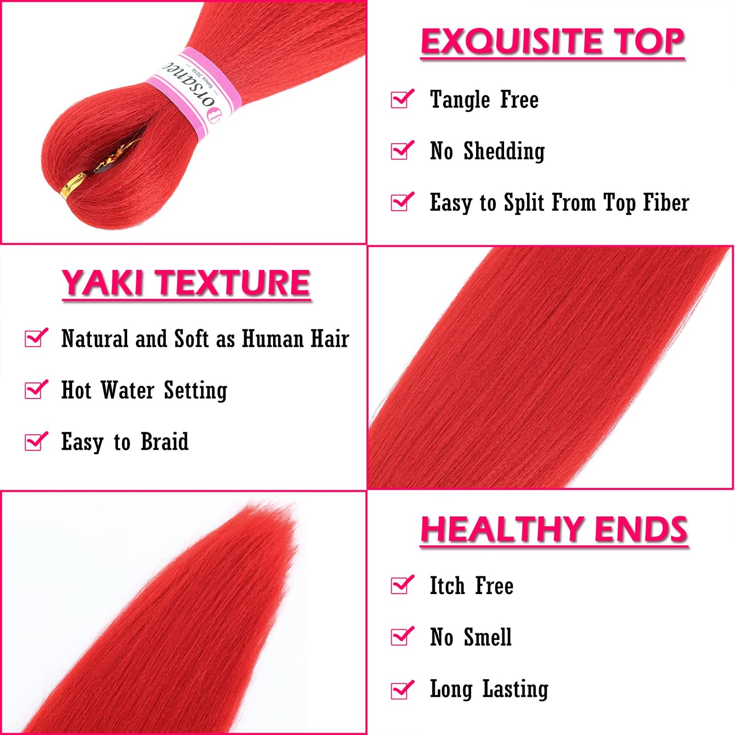 Red Braiding Hair Pre Stretched 20 Inch 8 Packs Braiding Hair Extensions for Crochet Box Braids Twists Locs Hair Soft Yaki Texture Hot Water Setting (20inch,#Red)