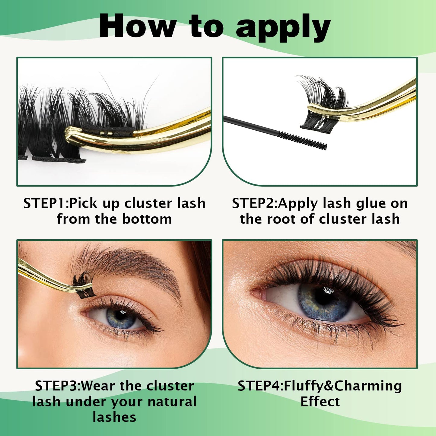 Lash Clusters 96pcs Individual Lashes D Curl 10mm Cluster Lashes KEYYOU Volume Wispy Lash Extension Soft&Comfortable Easy DIY at Home(Y10,D-10mm)