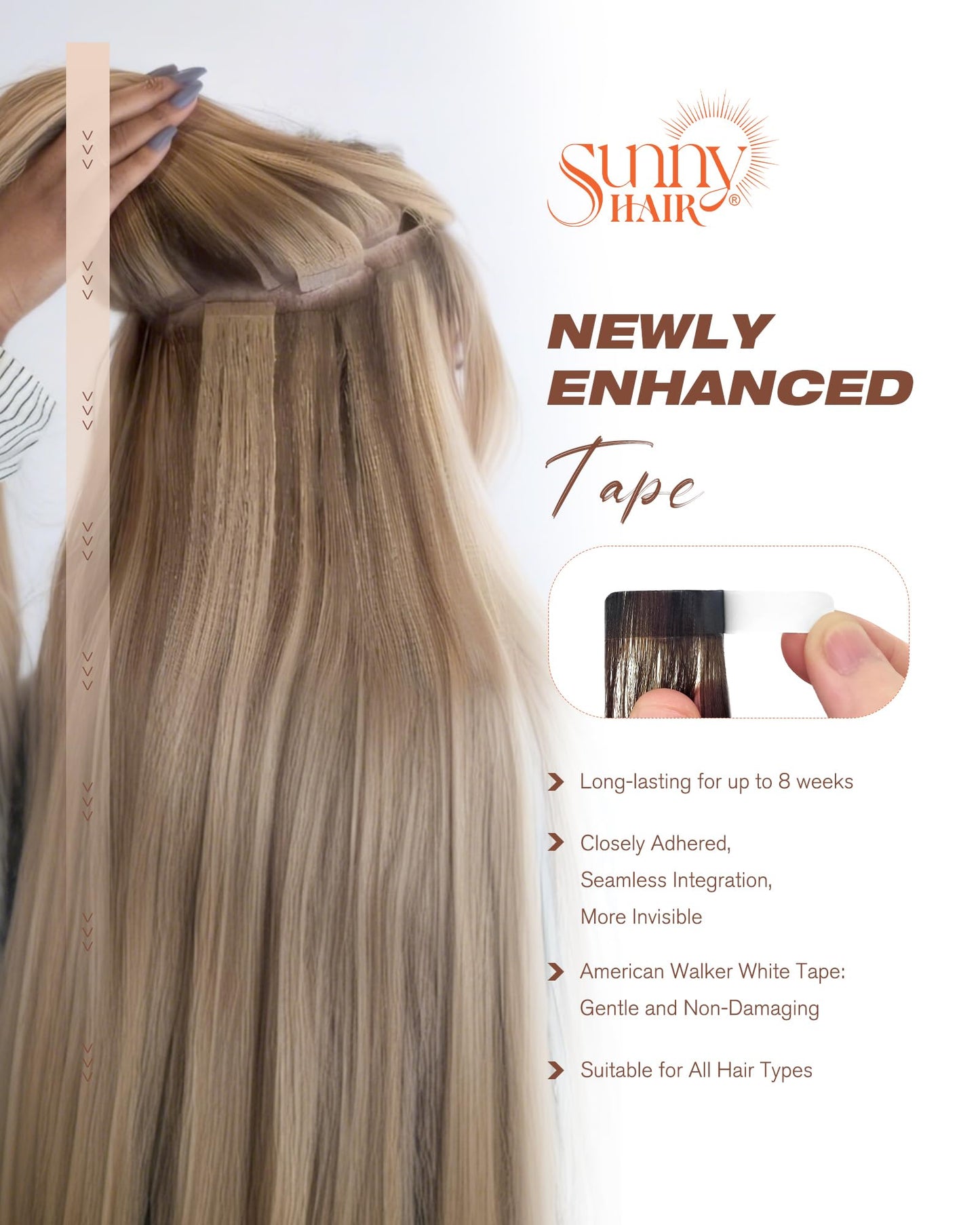 Sunny Hair Tape in Hair Extensions Real Human Hair Invisible Remy Hair Extensions Tape ins for Women Jet Black 24 inch 20Pcs 50G