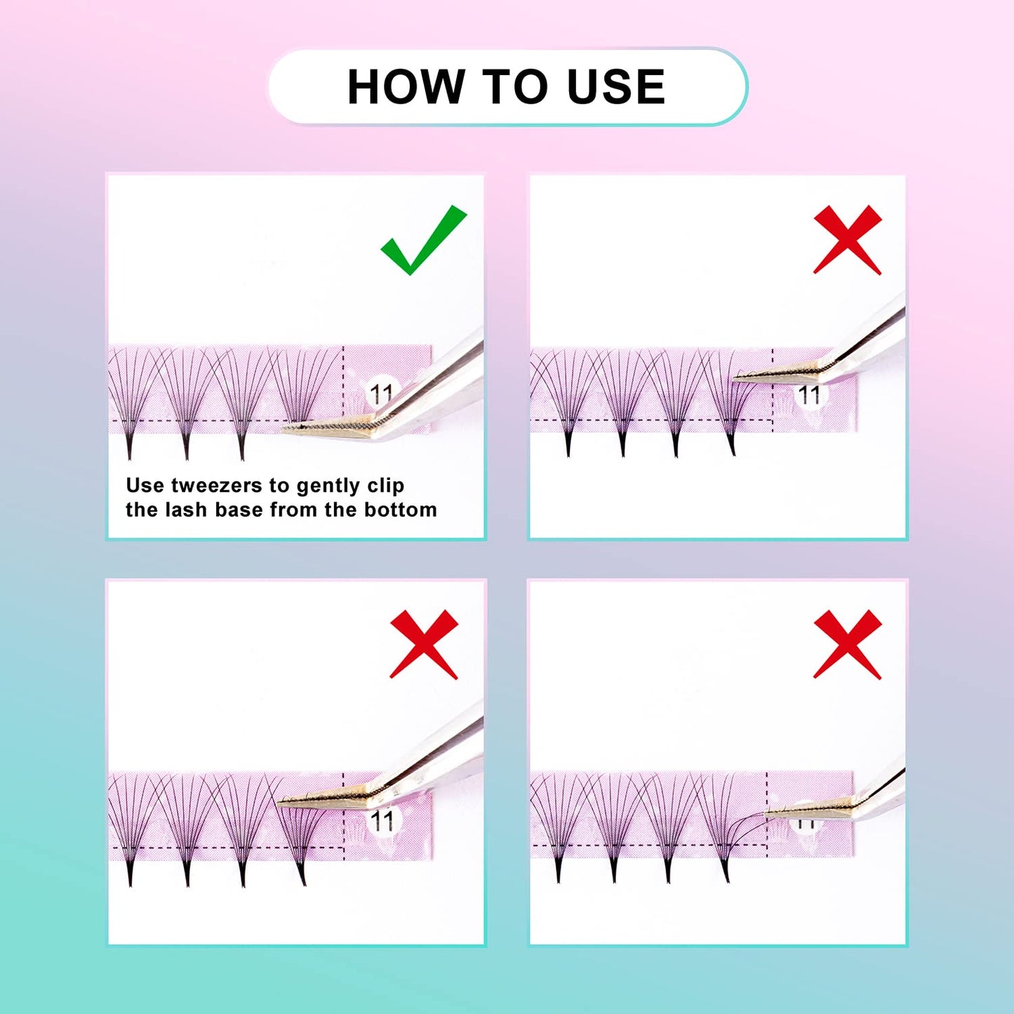 Eyelash Extensions 3D 4D 5D 6D 8D 9D 10D Thickness 0.07/0.1 C/D Curl Eyelashes Middle Stem & Long Stem Heat Bonded Premade Fans Russian Volume Lash Extensions Supplies (Middle Stem 8D-0.07-C-8-15mm)