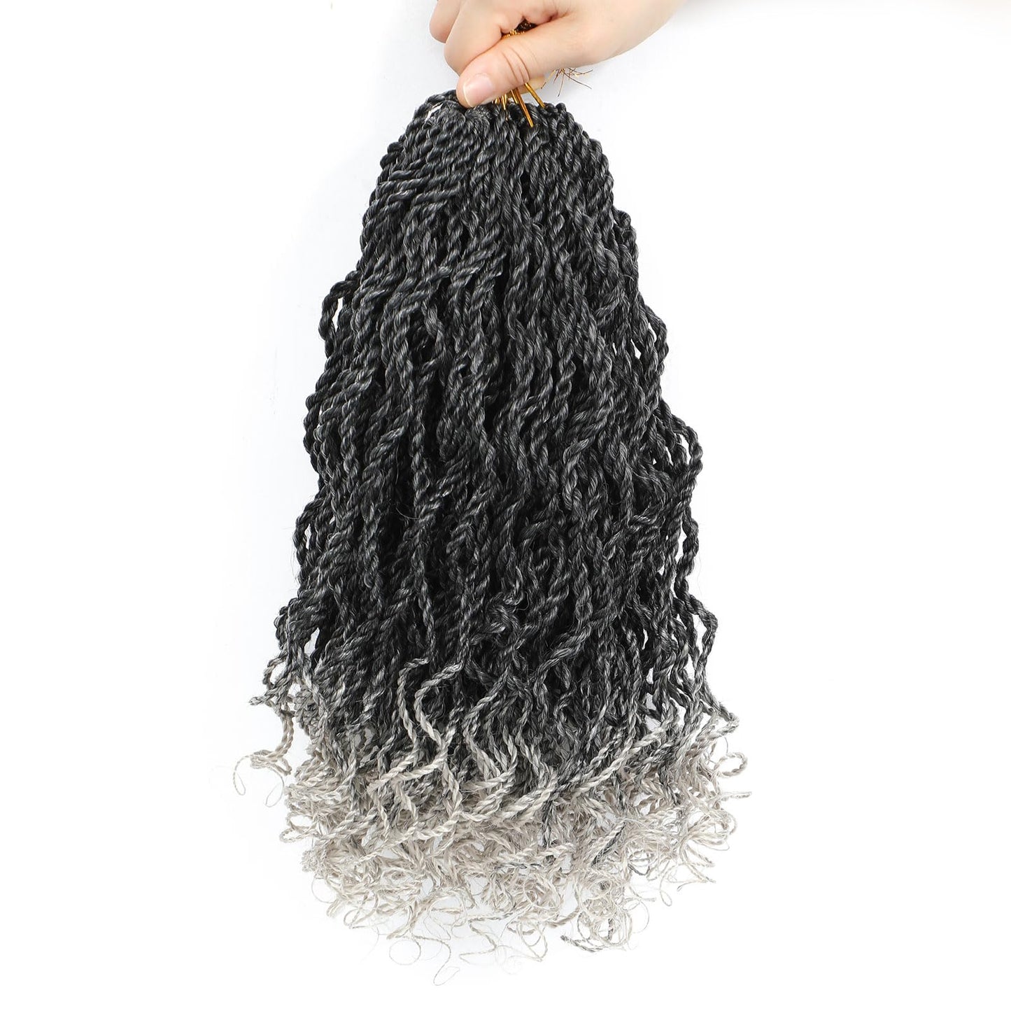 Wavy Senegalese Twist Crochet Hair For Black Women 8 Inch 10 Packs Senegalese Twist Braiding Hair Crochet Twists Pre Looped Twist Crochet Hair Curly Crochet Twist Hair With Curly Ends(1B/Gray)