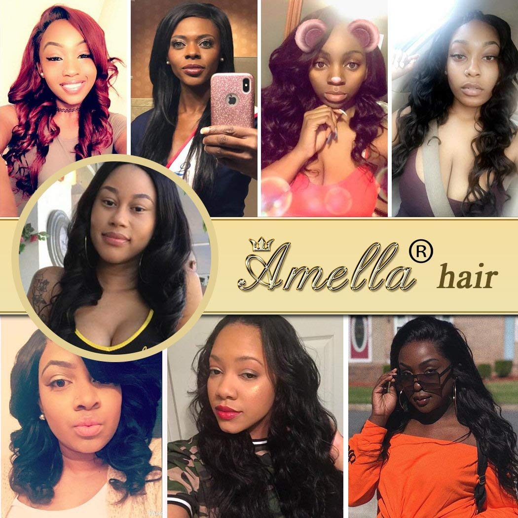 Amella Hair 8A Brazilian Body Wave Human Hair 4 Bundles (12 14 16 18) Brazilian Virgin Remy Hair Weave Bundles Unprocessed Body Wave Virgin Human Hair Bundles Remy Human Hair Extensions