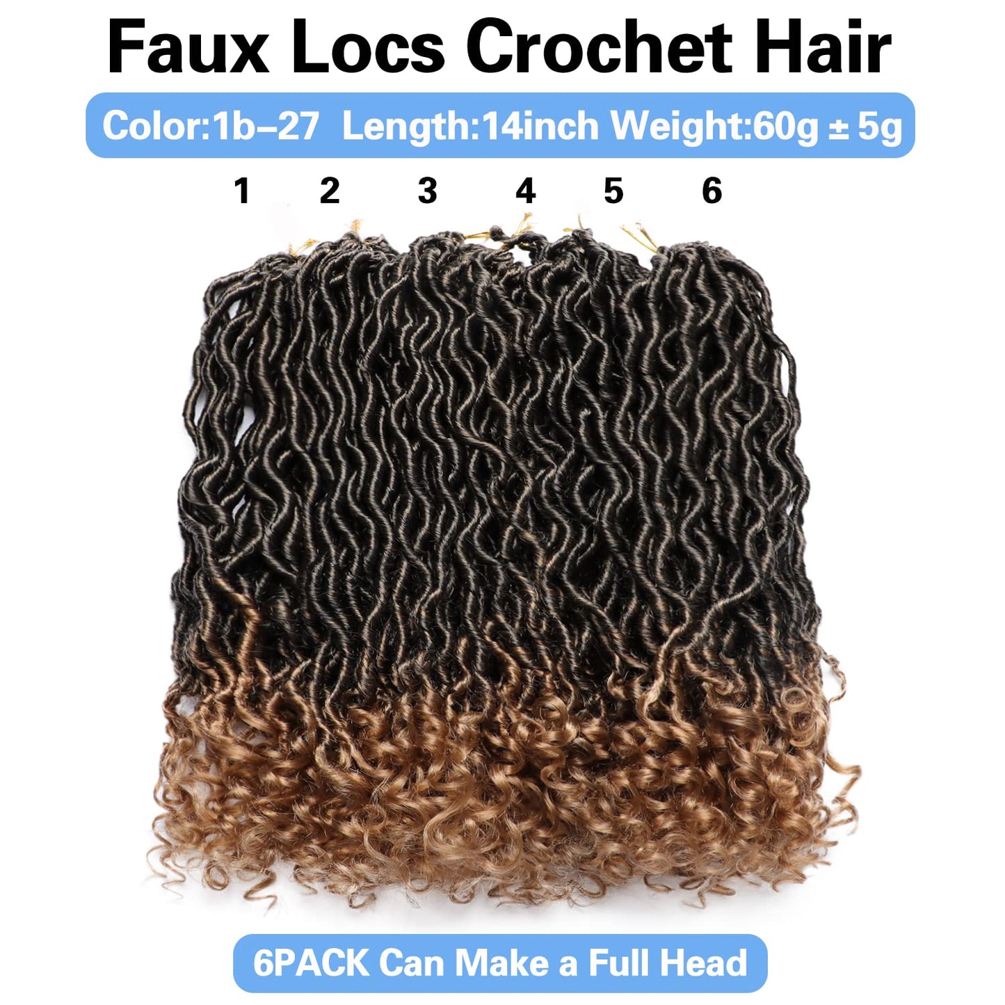 Goddess Locs Crochet Hair 6 Packs 14 Inch Wavy Curly Faux Locs Synthetic Braids Hair With Curly Ends for Black Women Extensions
