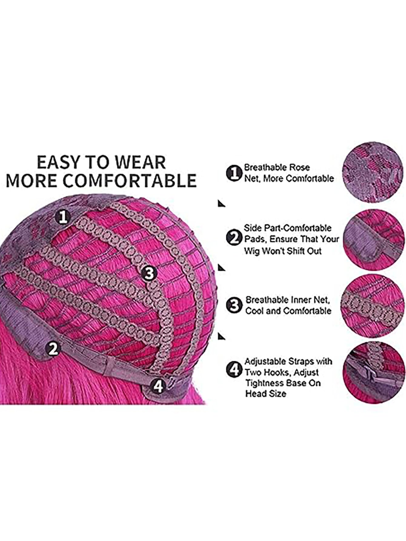 WTHCOS Hot Pink Wigs for Women Girls Middle Part Wig Long Pink Wig Heat Resistant Synthetic Curly Wavy Wigs for Cosplay Costume Party