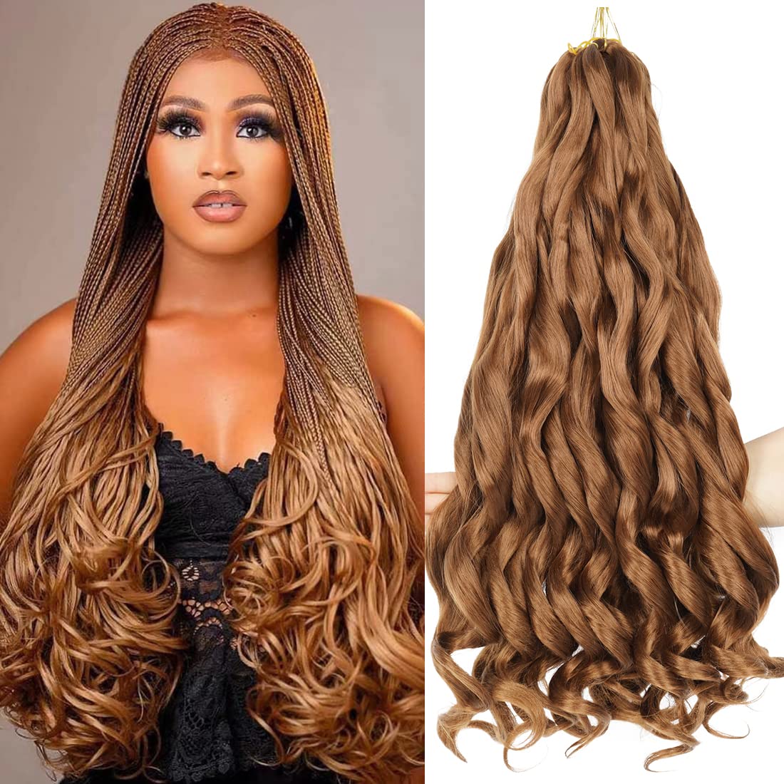 WIPPORYA Pre Stretched French Curly Braiding Hair 24 Inch 6Pcs Loose Wave Bouncy Braiding Hair Pre Stretched 100g/pack Yaki Curly Hair for Black Women Hair Extensions (#30)