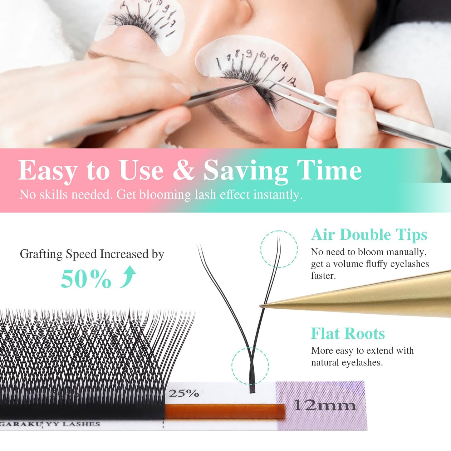 NAGARAKU YY Eyelash Extensions High Capacity 54 Rows 0.07 C Curl 7-15mm Mix Length Supplies Y Lash 4D Russian Volume Cross YY Eyelashes Handwoven Y Shaped Mesh Technology Wispy Cluster Matte Black