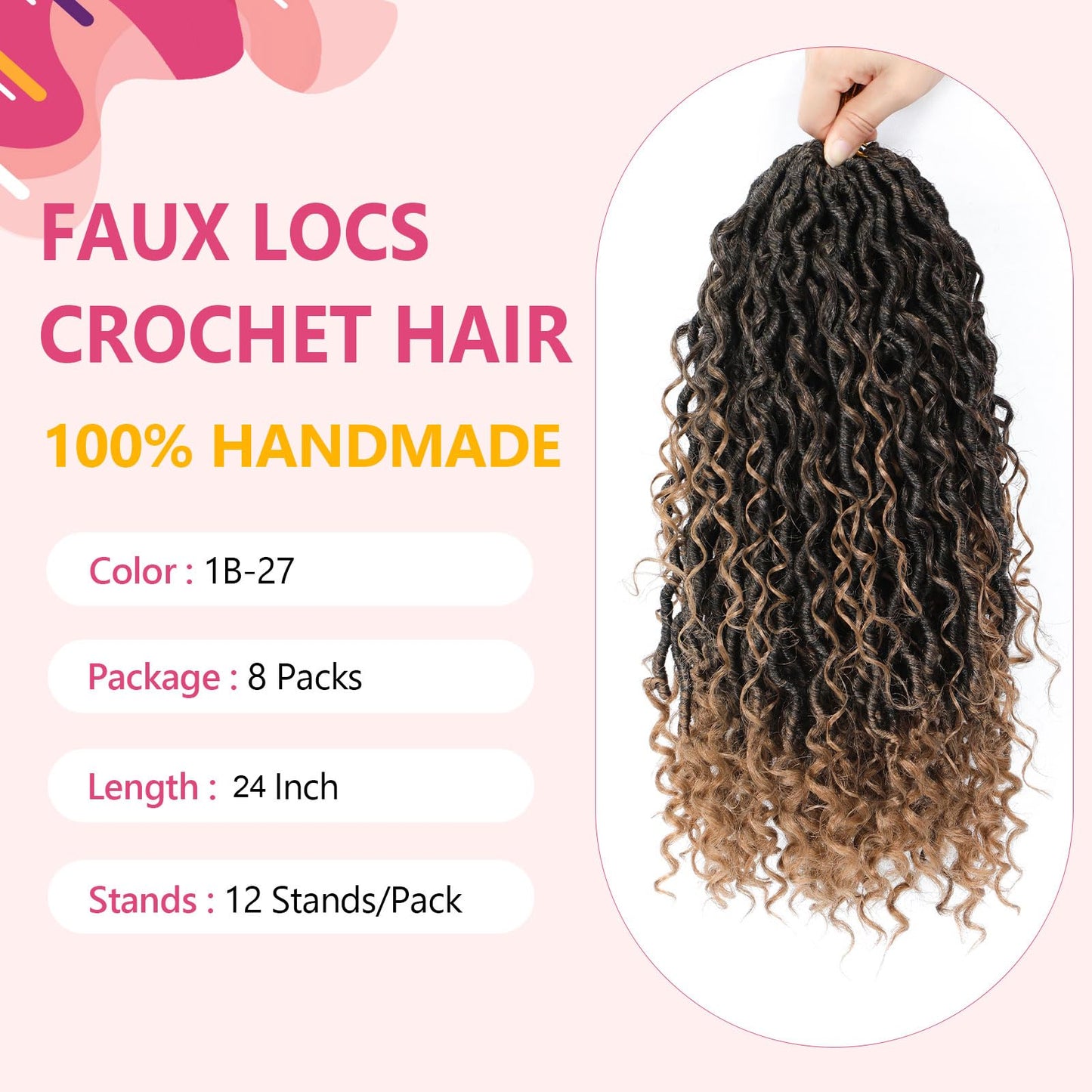 Goddess Faux Locs Crochet Hair 24 Inch 8 Pack With Curly Ends (1B/27#)